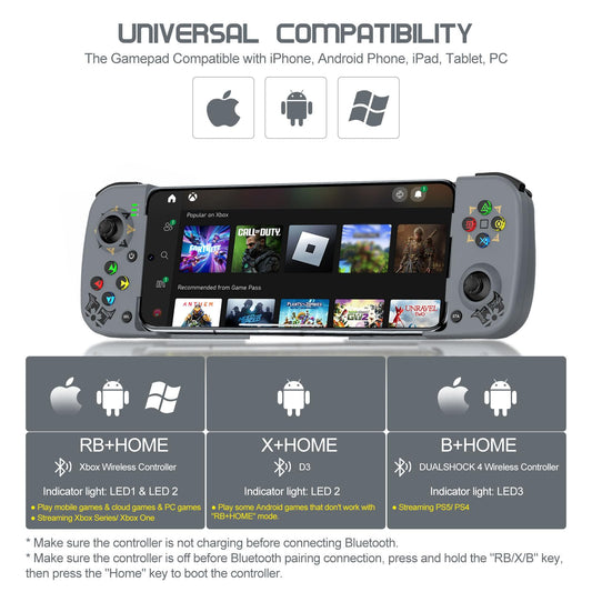 Joso Wireless Game Controller for Android & iPhone - Bluetooth Joystick for Samsung Galaxy & COD Mobile - Grey
