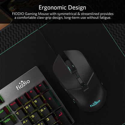 Fiodio Wired Gaming Mouse F260, 5500 DPI, RGB Lighting, Ergonomic Design, Black-RGB, 6 Buttons for Windows 7/8/10