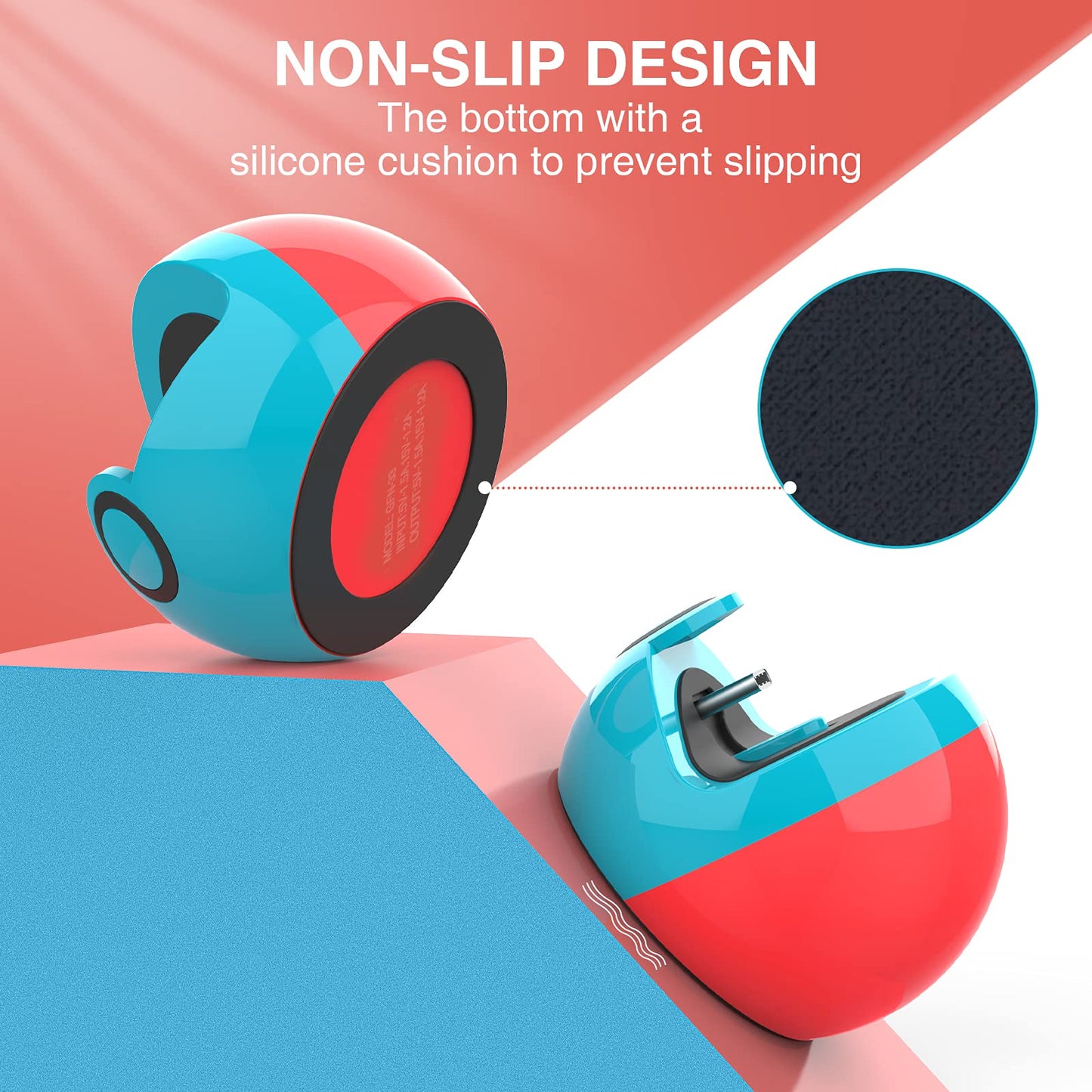 HEIYING Charging Dock for Nintendo Switch - Type C Stand Station, Neon Blue & Red, Model HY01, Silicone Material