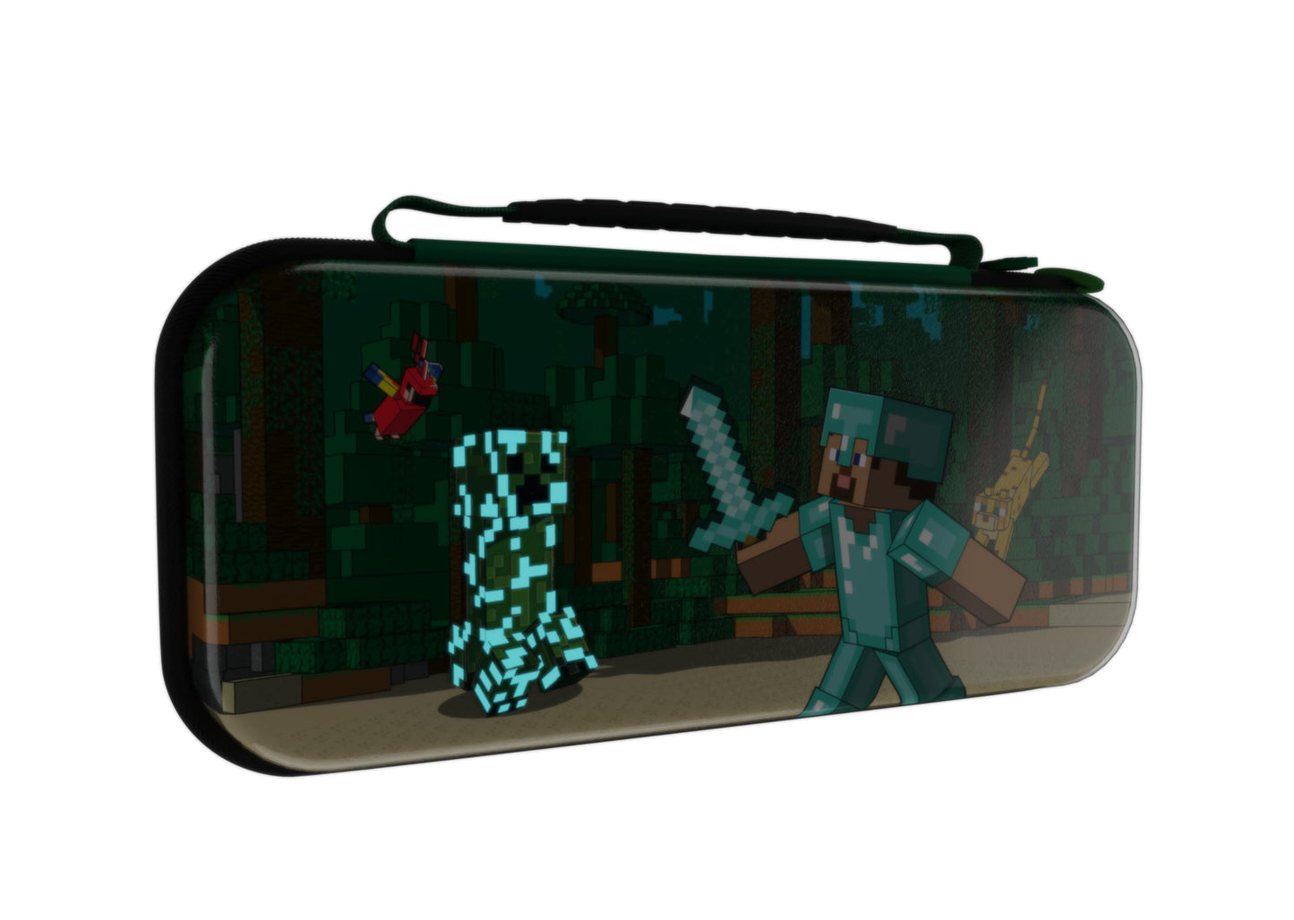 PDP Nintendo Switch Travel Case Plus GLOW - Built-in Stand, Game Storage, One Size, Minecraft Forest Battle (Glow in the Dark)
