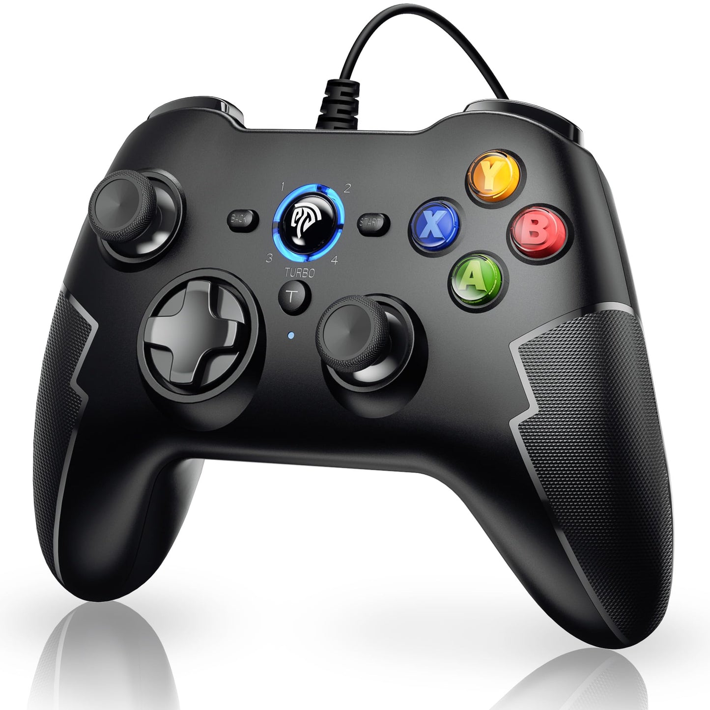 EasySMX Wired Gaming Controller PC Game Controller Joystick with Dual-Vibration Turbo and control button Buttons for Windows PC/ PS3/ Android TV Box/Tesla(Black)