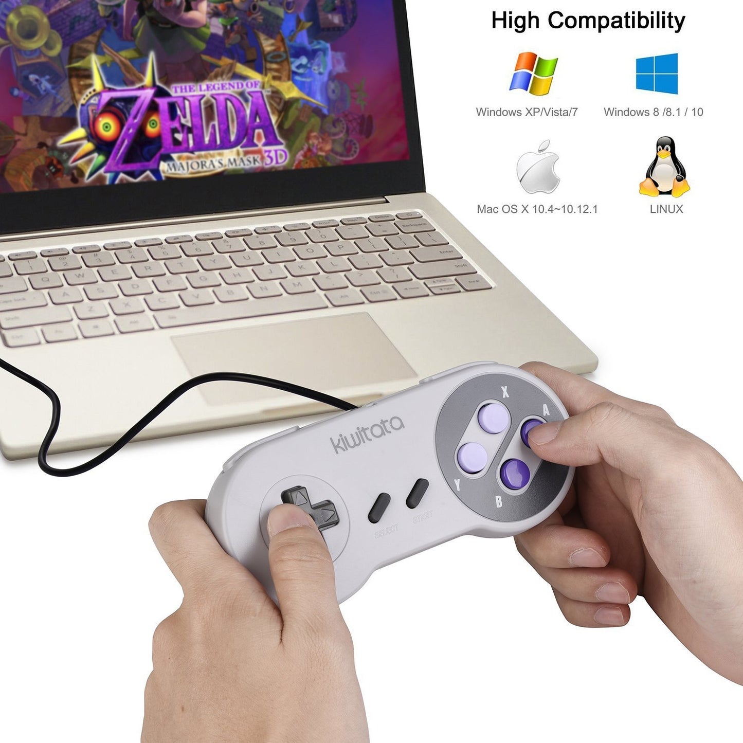 KIWITATA SNES USB Controller for PC & Mac - 2 Pack Grey/Purple - Retro Gaming, Model K-Y-D002-024-KI