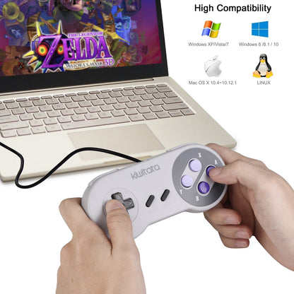KIWITATA SNES USB Controller for PC & Mac - 2 Pack Grey/Purple - Retro Gaming, Model K-Y-D002-024-KI