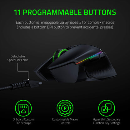 Razer Basilisk Ultimate Wireless Gaming Mouse - 20K DPI, 11 Buttons, Chroma RGB, Black