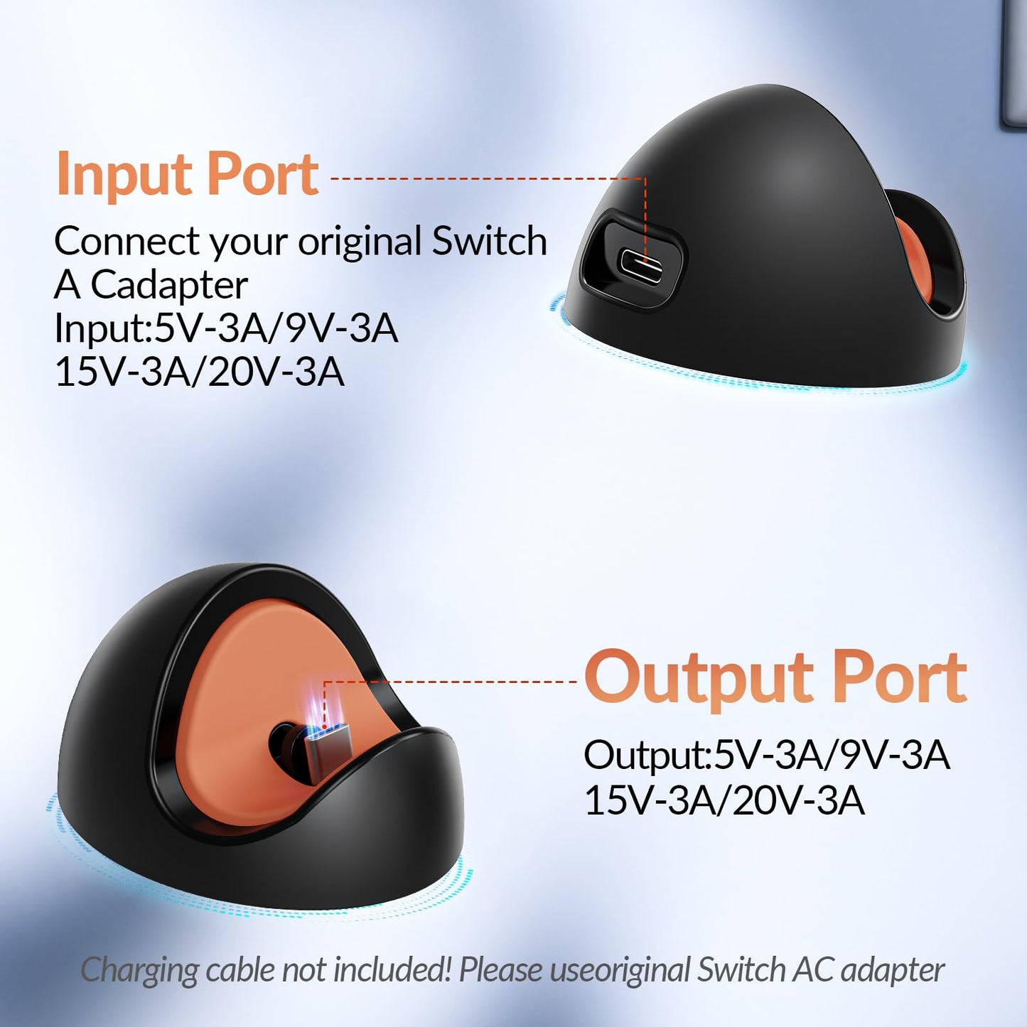 Gorixer Portable Charging Dock for Nintendo Switch 1/2/Lite/OLED - Black, Model NTT47, Ideal for Travel and Home Use