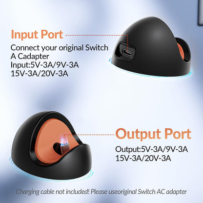 Gorixer Portable Charging Dock for Nintendo Switch 1/2/Lite/OLED - Black, Model NTT47, Ideal for Travel and Home Use
