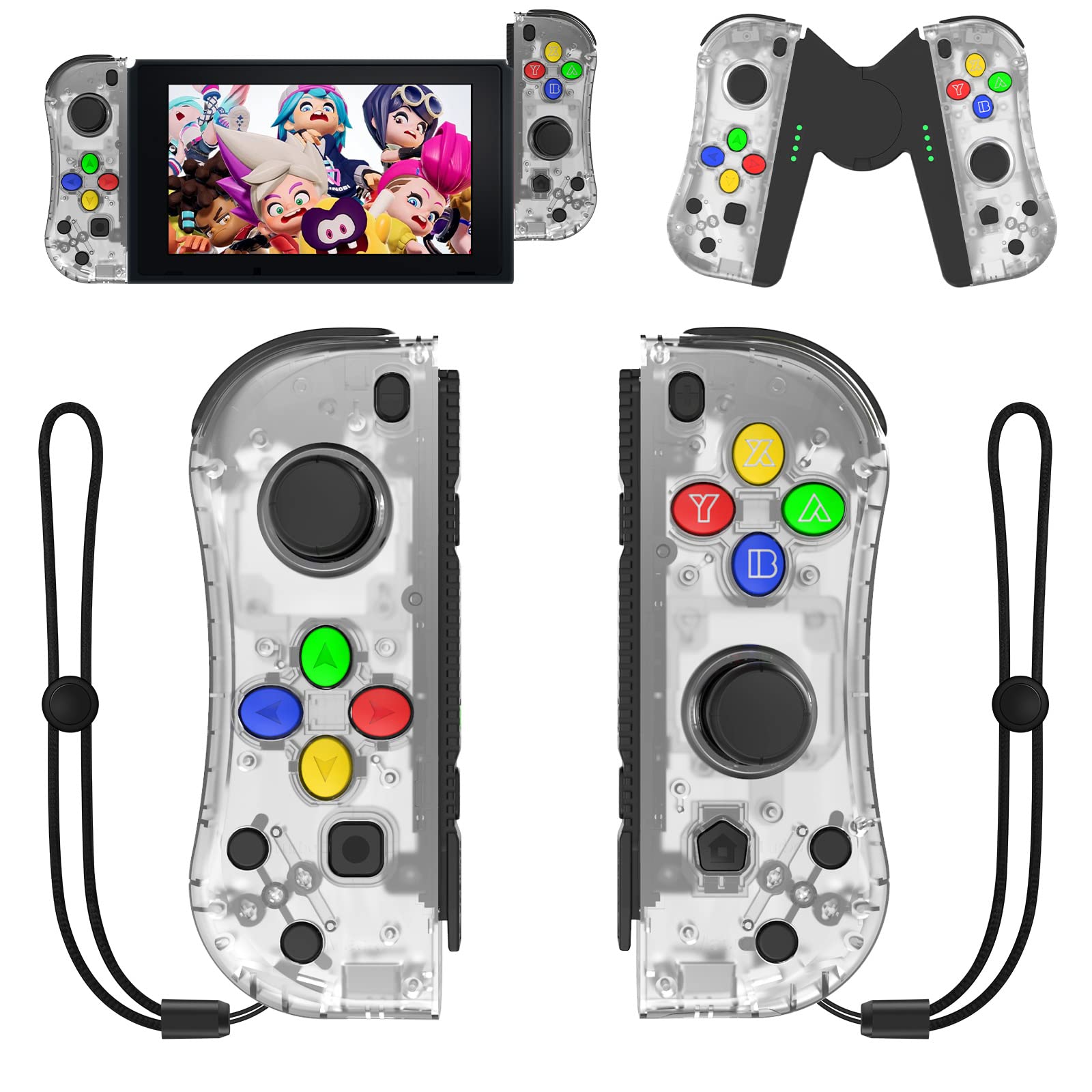THAVENFLY Joy Con Controller Replacement for Nintendo Switch - Left & Right Neon with Wrist Strap