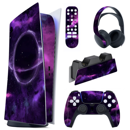 PlayVital Purple Deep Space Full Set Skin Decal for ps5 Console Digital Edition  Sticker Vinyl Decal Cover for ps5 Controller & Charging Station & Headset & Media Remote
