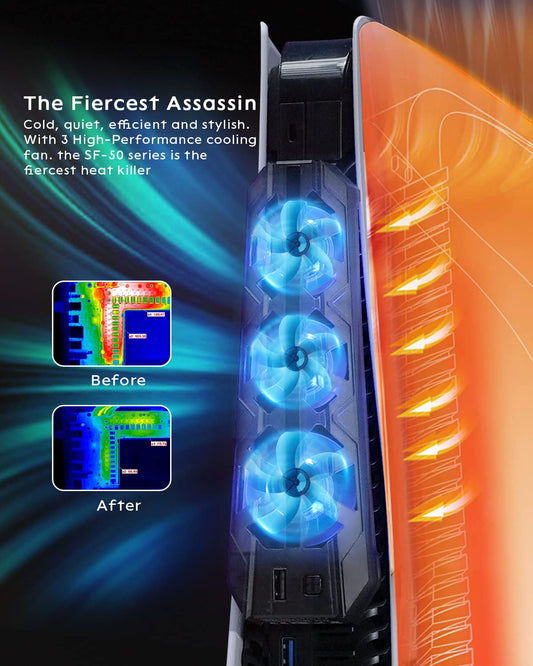 Anspect PS5 Cooling Fan - High Efficiency 7000RPM, Air Balance Blade, USB3.0 Hubs, Compatible with PS5 Console (Not for Slim/Pro)