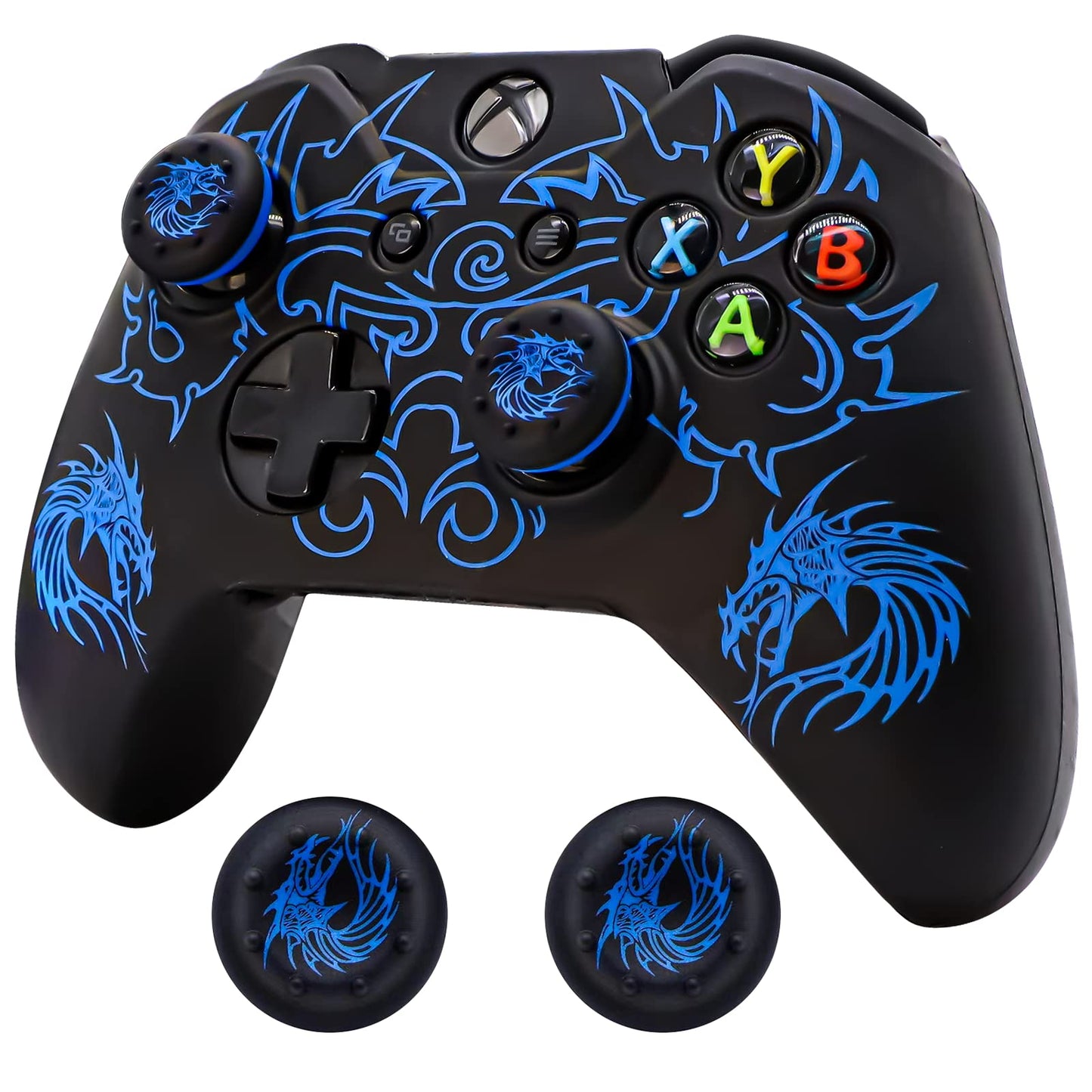 Xbox-One Controller Skin  BRHE Anti-Slip Silicone Cover Protector Case Accessories Set for Microsoft Xbox 1 Wireless/Wired Gamepad Joystick with 2 Thumb Grips Caps (Blue)