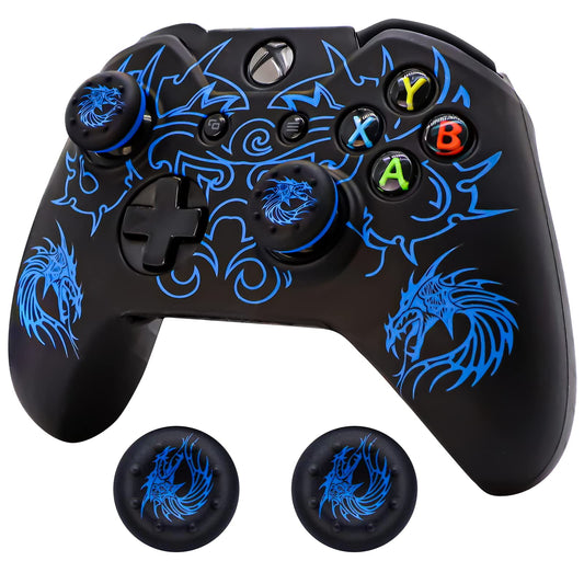 Xbox-One Controller Skin  BRHE Anti-Slip Silicone Cover Protector Case Accessories Set for Microsoft Xbox 1 Wireless/Wired Gamepad Joystick with 2 Thumb Grips Caps (Blue)