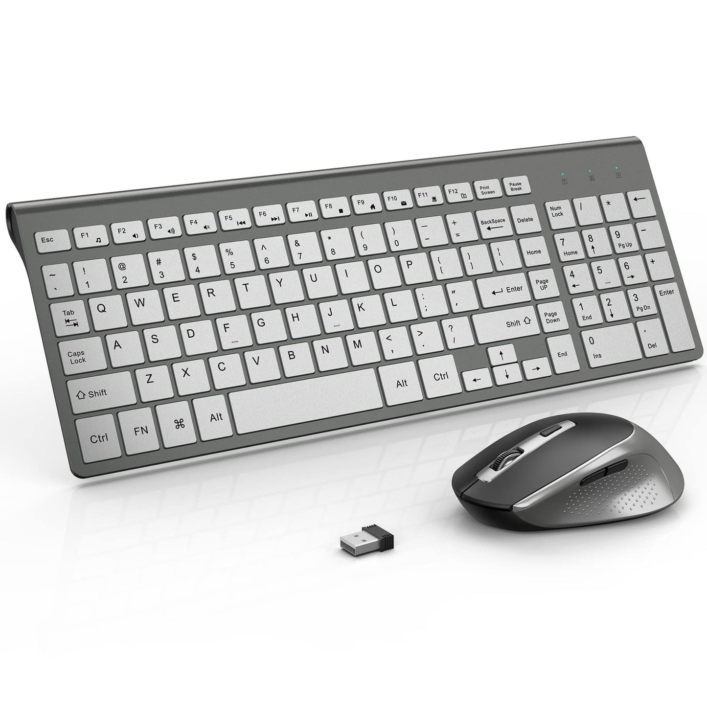 Wireless Keyboard and Mouse  J JOYACCESS Slim and Ergonomic Wireless Keyboard and Mouse Combo Portable and Comfortable Typing for Laptop/Computer/Desktop/PC-Grey/Silver