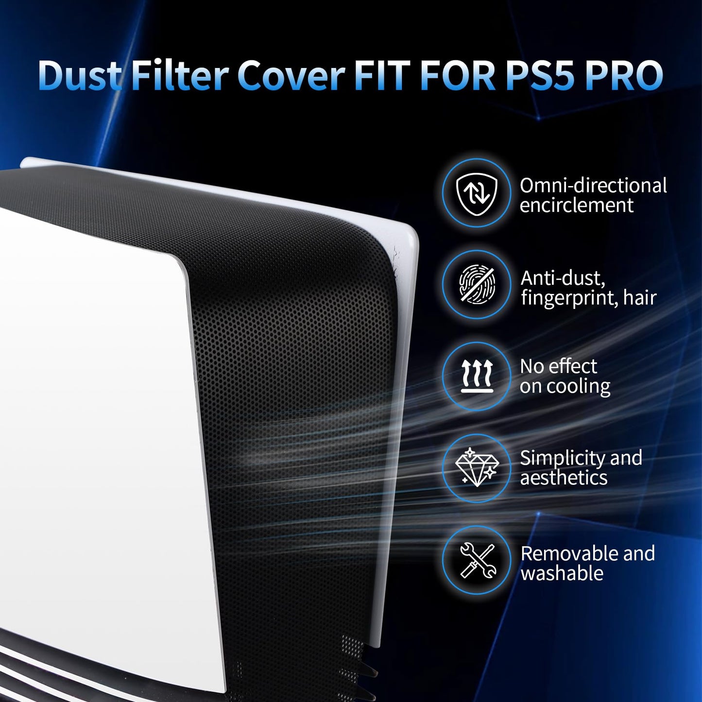 TECTINTER Dust Cover Net for PS5 Pro - Prevents Dust & Pet Hair, Full Surround, Black