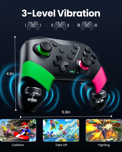 VOYEE Wireless Pro Controller for Switch/Lite/OLED, Pink+Green, Motion Control, Vibration, Turbo, Model S03