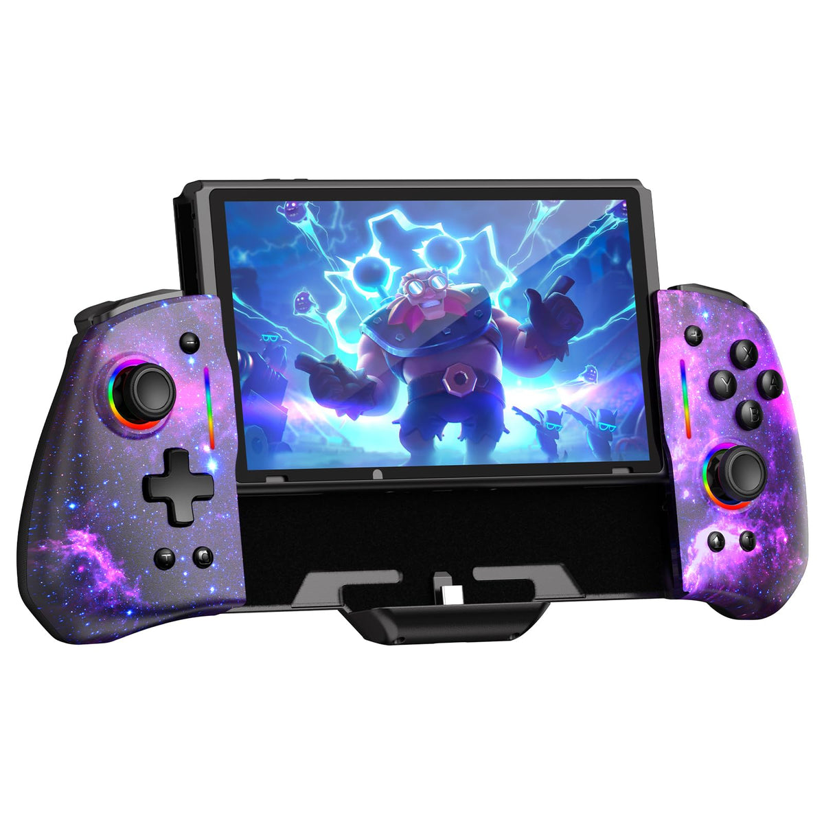 NexiGo Hall Effect Gripcon (No Drift  No Deadzone) with Hall Sensing Joystick for Switch/Switch OLED  Adjustable RGB Light  6-Axis Gyro  Turbo  Mapping (Cosmic Nebula)