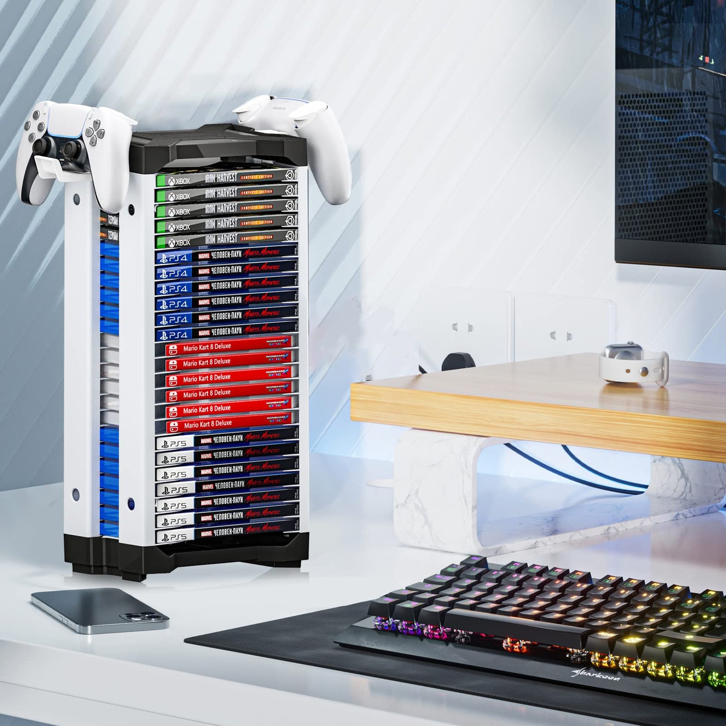 Nargos Video Game Storage Tower for PS5/PS4/Xbox/PC - 23 Tier Organizer for 23 Game Cases, DVDs & Blu-Rays, Model TP-23