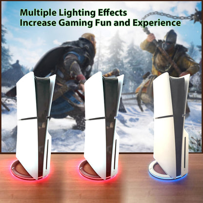 AJKTHGE RGB Vertical Stand for PS5 Slim Console, LED Base with 14 Light Modes, Black 1, Model P0901