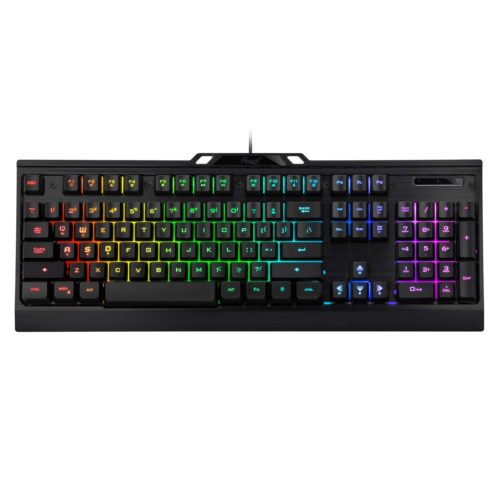 Rosewill NEON K54 Wired Membrane Gaming Keyboard, 9 RGB LED Backlight Effects, 104 Keys, 19-Key Anti-Ghosting, WASD and Arrow Ke