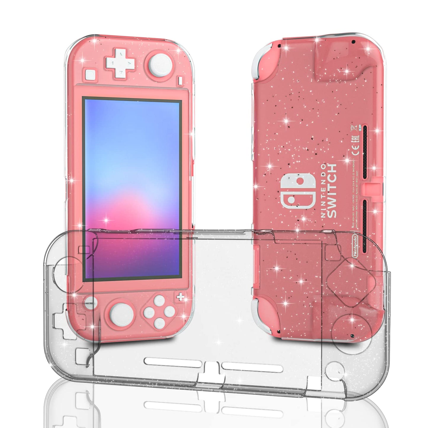 ECHZOVE Switch Lite Case - Clear Glitter Hard Shell Cover with Grip, Crystal Sparkle Design, Full Access Cutouts for Girls