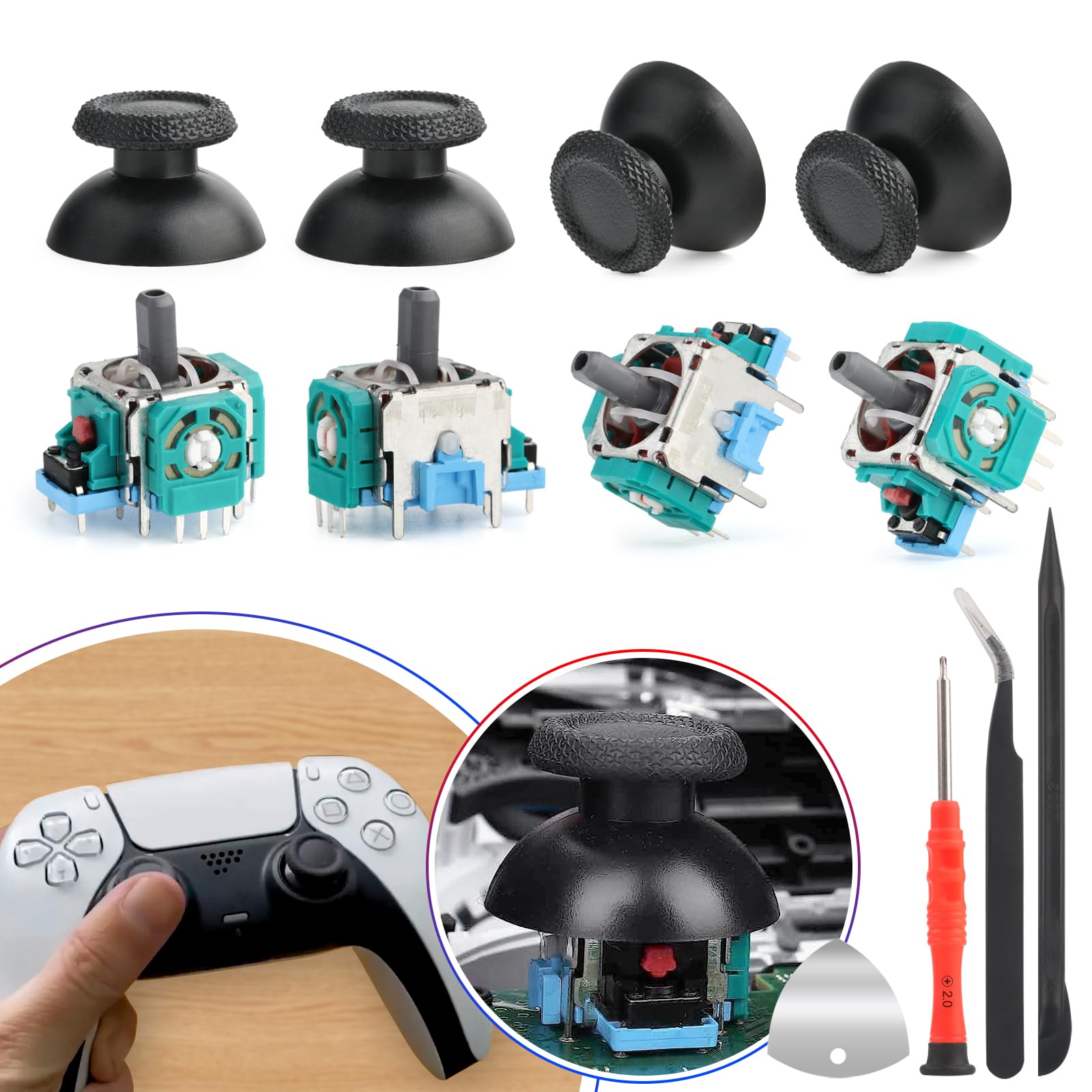 PS5 Analog Stick Replacement for Sony Playstation 5 PS5 Joysticks Replacement 3D PS5 Controller Joystick Replacement Sensor Module for PS5 Joystick Thumbstick Controller Accessory Part with Kit(4Pack)
