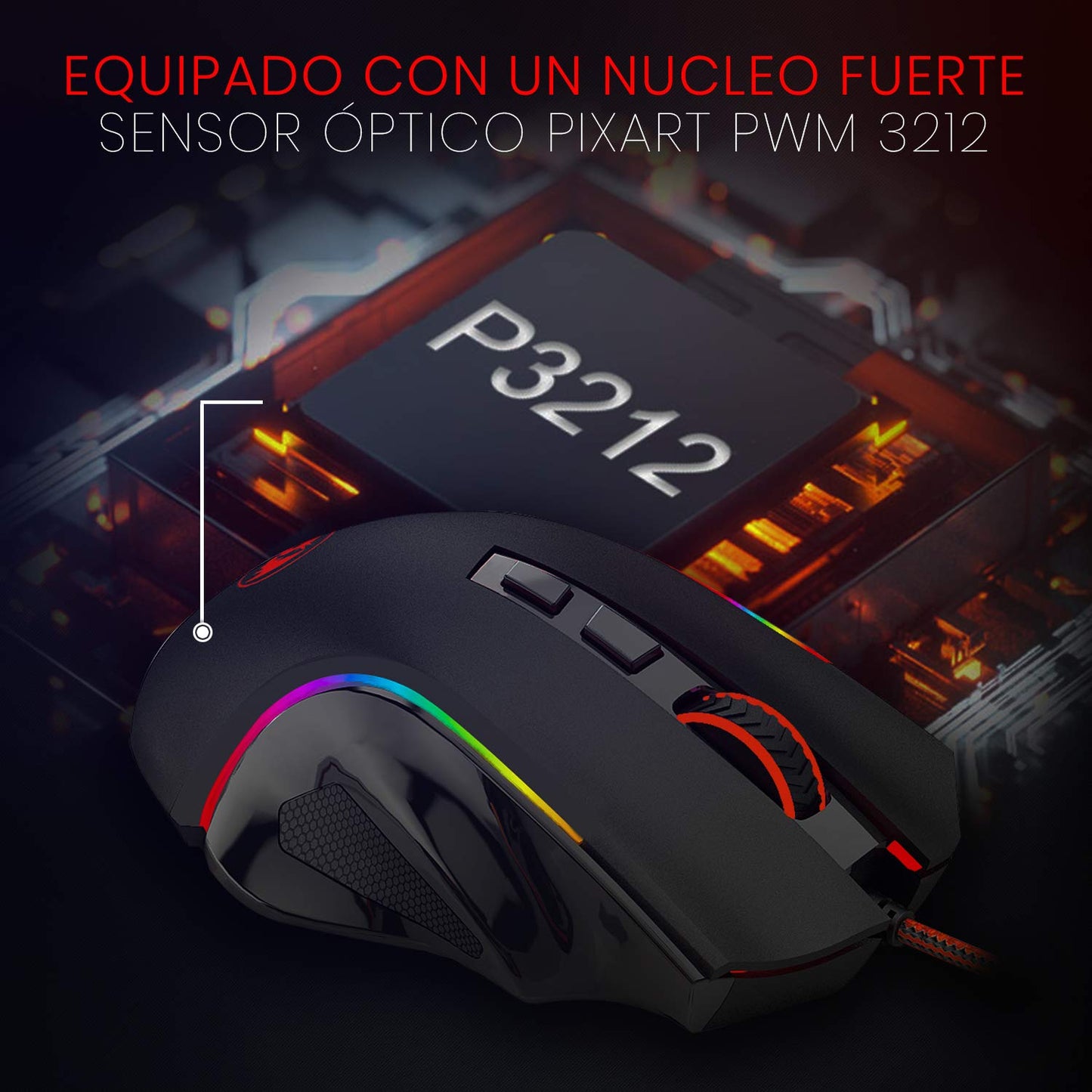 Redragon M602 Gaming Mouse - Ergonomic Wired RGB, 7200 DPI, 9 Programmable Buttons, Black
