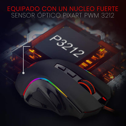 Redragon M602 Gaming Mouse - Ergonomic Wired RGB, 7200 DPI, 9 Programmable Buttons, Black
