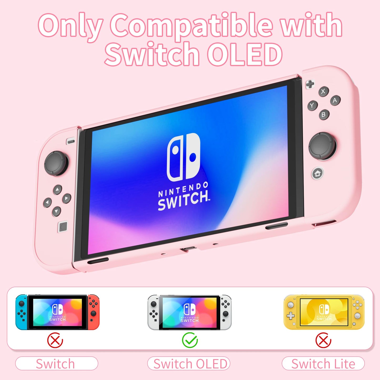 RHOTALL 3 in 1 Dockable Protective Case for Nintendo Switch OLED - Pink, Shock-Absorption, Anti-Scratch Design, Model 01