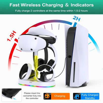 FASTSNAIL PS VR2 Charging Stand - Multifunction Vertical Dock with RGB Light Modes, Medium Size, for PlayStation VR2 Accessories
