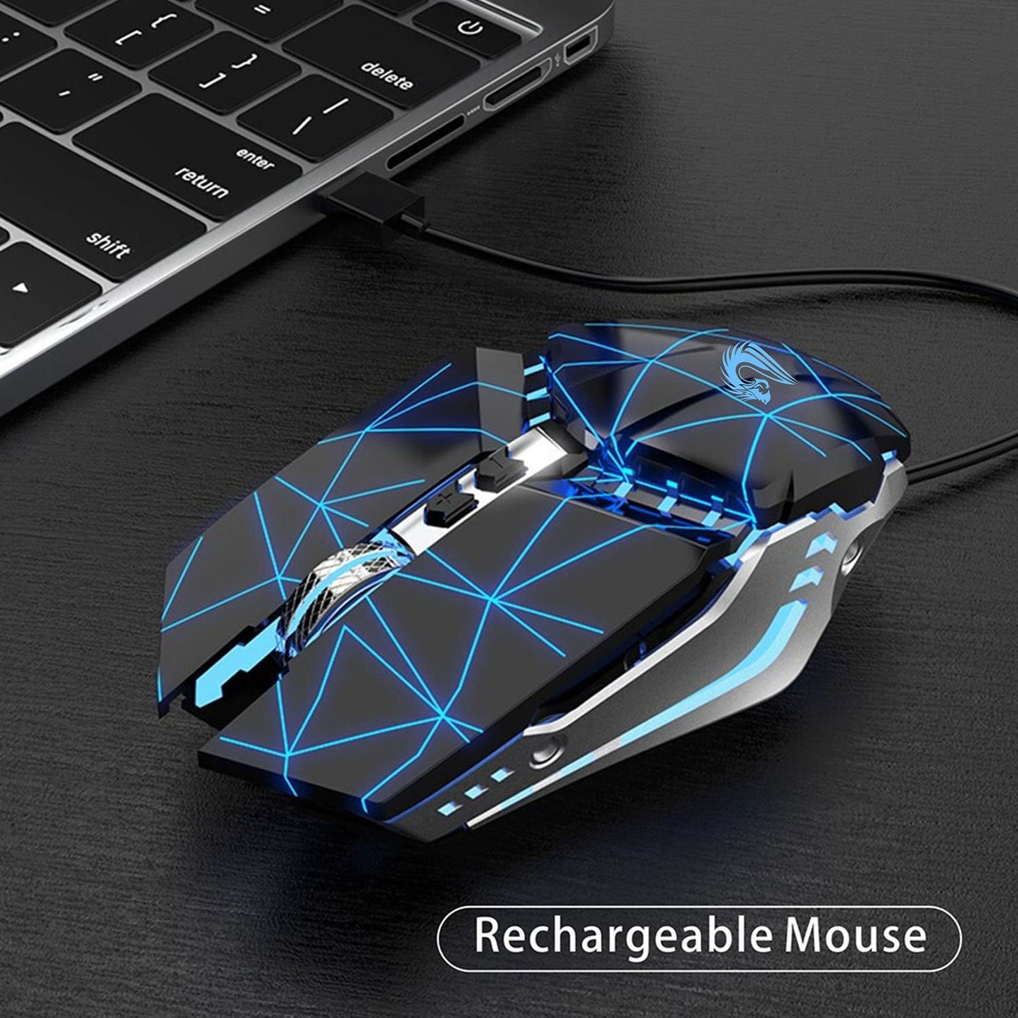 TENMOS T12 Wireless Gaming Mouse - Rechargeable, 2.4G, Silent, 7 Buttons, Adjustable DPI, Starry Black