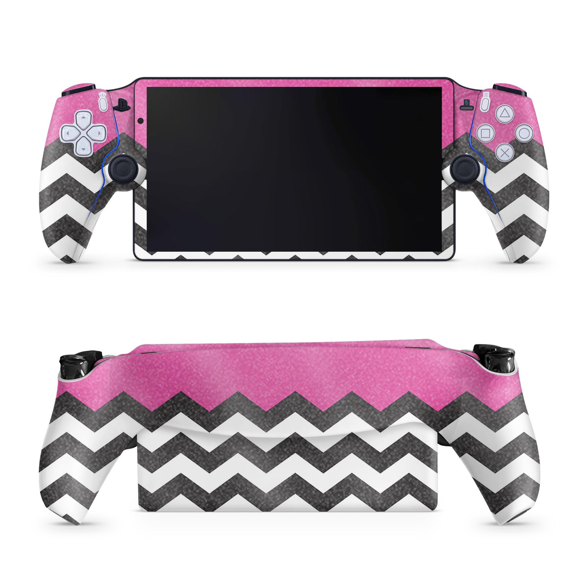 Glossy Glitter Gaming Skin Compatible with PS5 Portal Remote Player - Hot Pink Chevron - fine 3M Vinyl Protective Wrap Decal Cover - Easy to Apply | Crafted in The USA by MightySkins