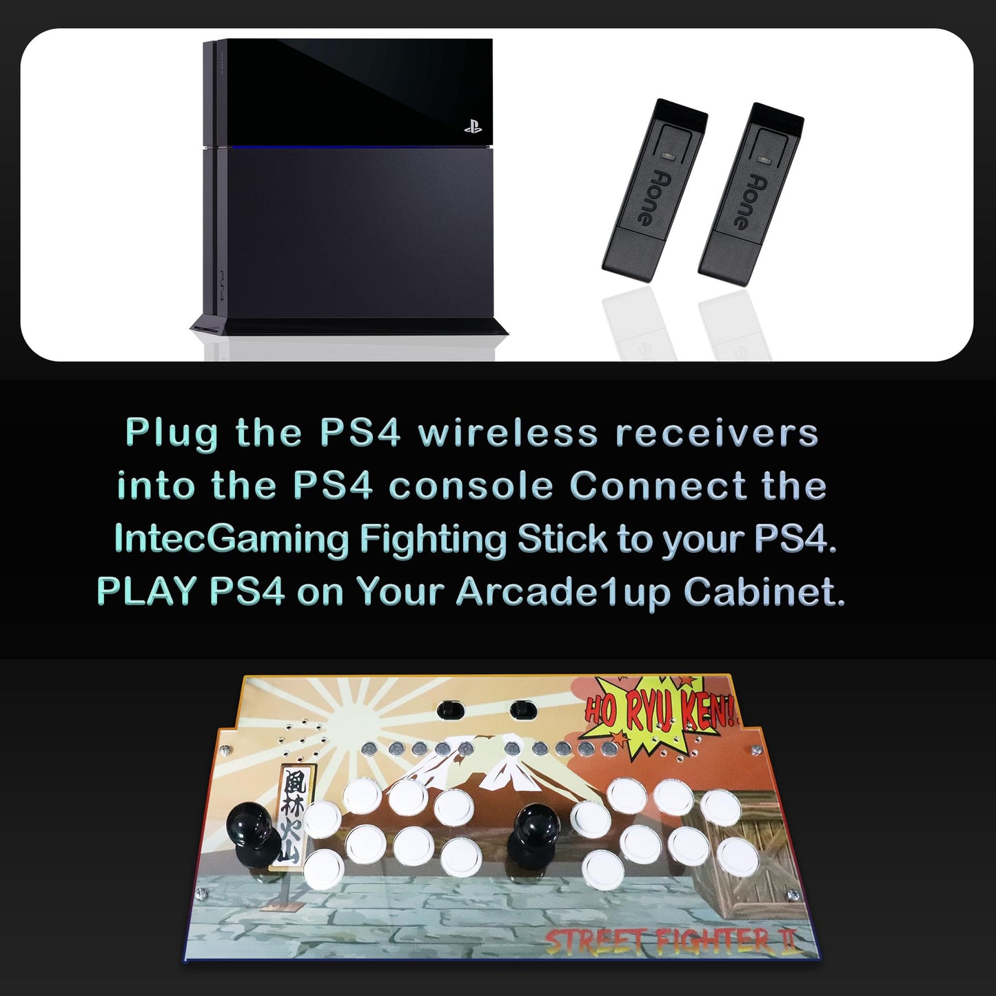 Intec Gaming PS4 Converter for Switch Fighting Stick - Wireless Adapter for PS4 Console, 2-Pack, Black, Model G7327