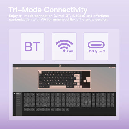 KEEBMONKEY Mechanical Keyboard - Rainy 75, Triple-Mode, RGB, Cocoa Switch - Pro Purple Model