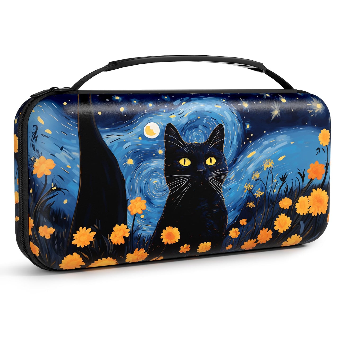 NPOOYI Carrying Case Compatible with Nintendo Switch OLED 2021/2017  Hard Shell Protective Switch Tpartyl Case with Pockets and Game Holder for Console Joy-Con & Accessories  Night Cat