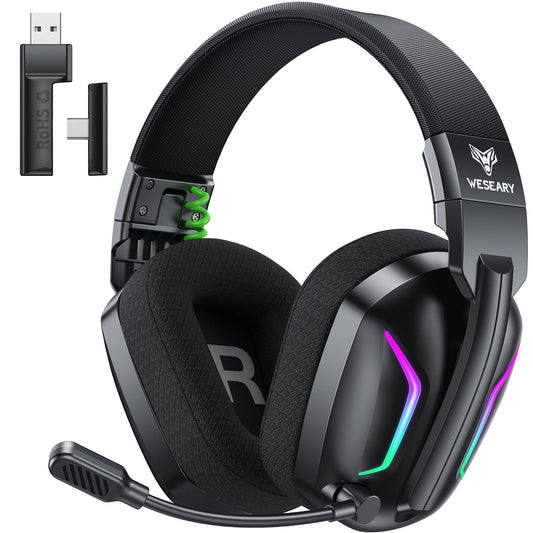 WESEARY Wireless Gaming Headset for PS5  PS4  PC  Laptop  Mac & Switch  Dual Low-Latency 2.4GHz USB/Type-C  Bluetooth Gaming Headphones with ENC Mic for Gamecube  3D Stereo Colorful Light  50H Power