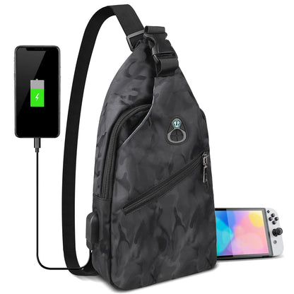 Xishwon Sling Crossbody Backpack for Nintendo Switch, Waterproof, USB Charging Port, Black, Model X-2