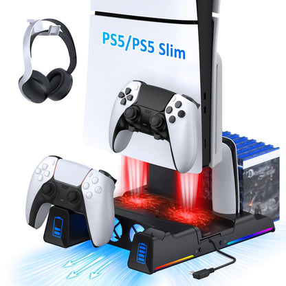 NexiGo PS5 Silent Cooling Stand with RGB LED, Dual Charging Station, Compatible with PS5 & Slim, White, Model 1526S WHT