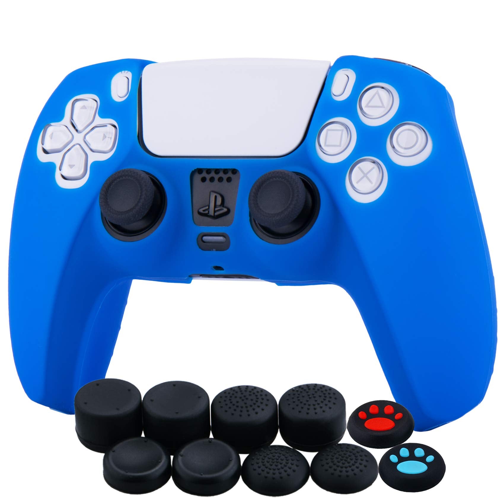 YoRHa Silicone Cover Skin Case for PS5 Controller x 1(Blue) with Thumb Grips x 10