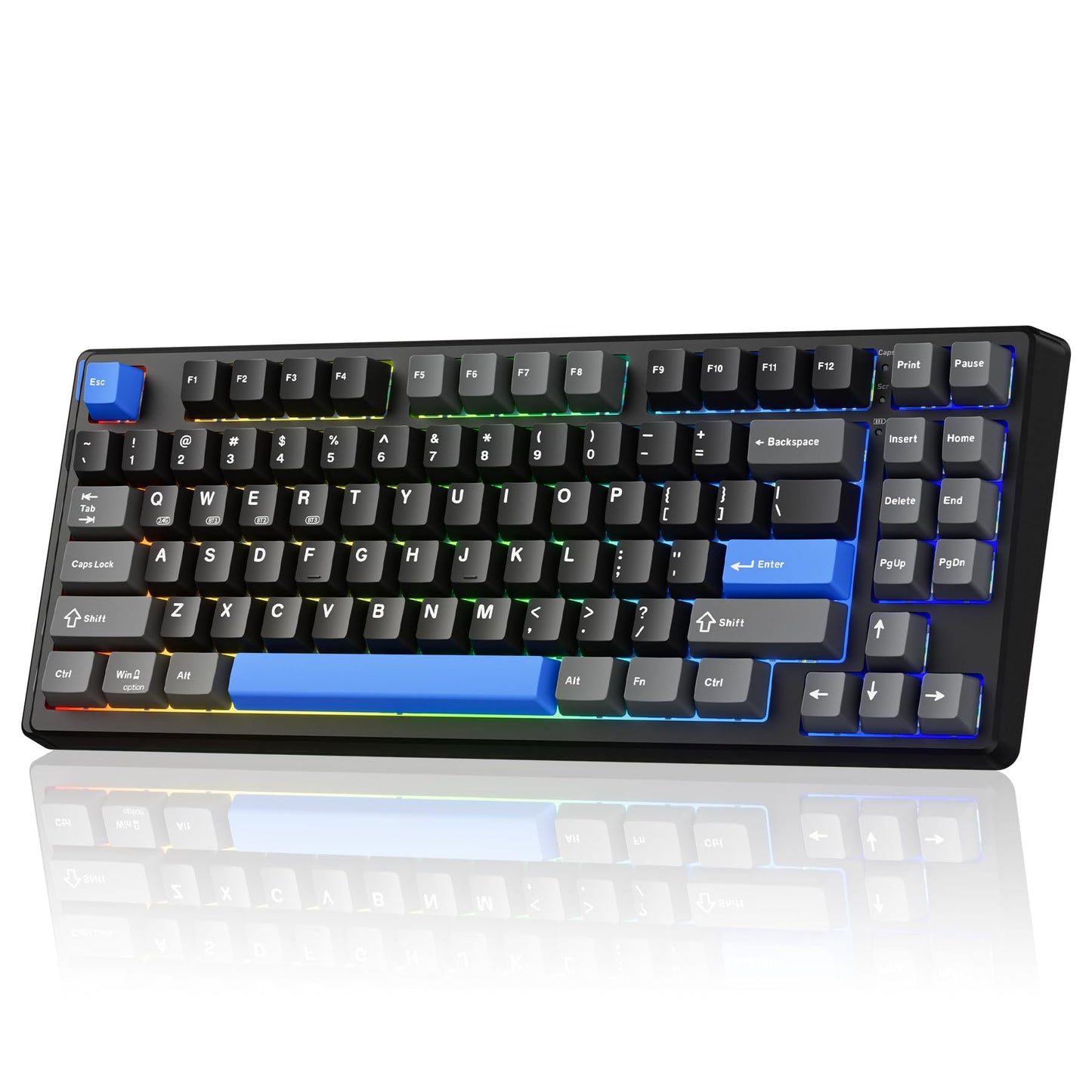 Kisnt Wireless Mechanical Keyboard - Gasket Mounted, Bluetooth/2.4GHz/USB-C, RGB Backlit, 75% Compact, Textured Black, Model KN85