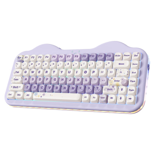 YUNZII C75 Wireless Mechanical Keyboard 75% Layout  Hot-Swappable NKRO BT5.0/2.4G/USB-C Mode Dye-Sub PBT MOA Keycaps RGB Gasket Mount Cute Cake Design for Mac/Win/Gaming (Purple  Candy Switch)