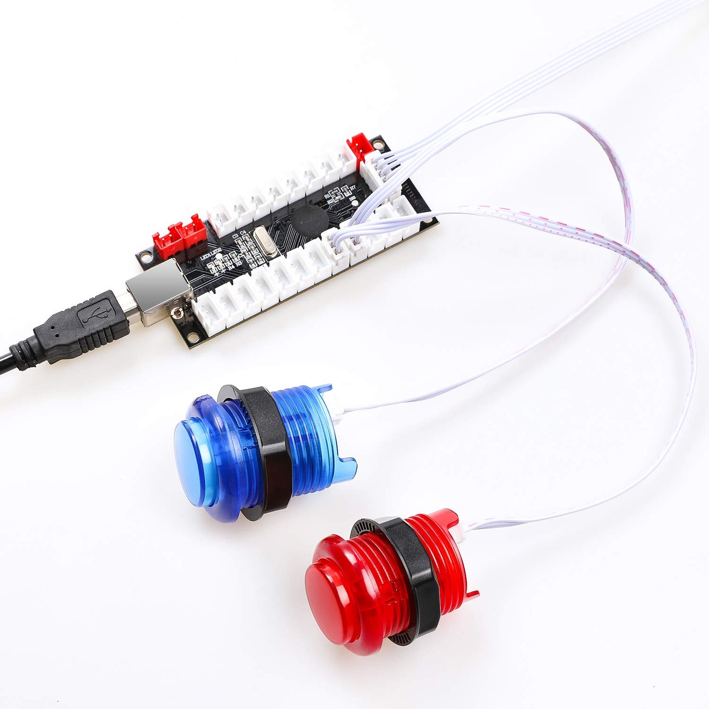 Hikig DIY Arcade Kit - 2 Joysticks + 20 LED Buttons, MAME/Raspberry Pi, Red & Blue, Model FB-EU-LED-2X-RED-BL