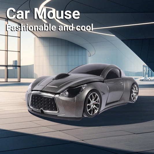 elec Space Wireless Car Mouse - 2.4G, 1600 DPI, Cute Design, LED Headlights, Grey Color for Kids, Ideal for Laptop & PC