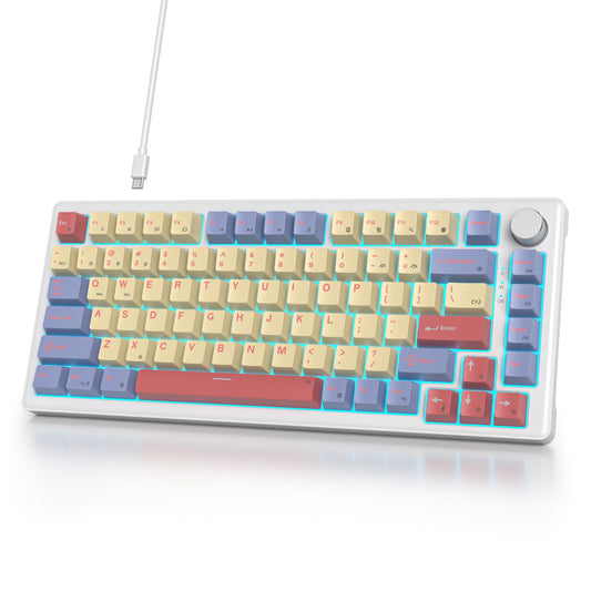 iTastatur 75% Wired Mechanical Gaming Keyboard  Hot Swappable Gasket Mount  White Switch  82 Keys TKL  NKRO  Creamy for PC Laptop Windows Gamer (Marshmallow)