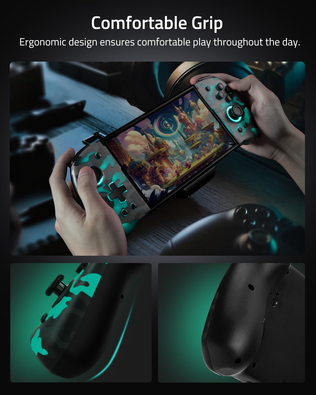 FUNLAB Switch Handheld Controller for Nintendo/OLED - Customizable Joycon, Luminous Camo Black, Ergonomic Design, Turbo & Mapping Features