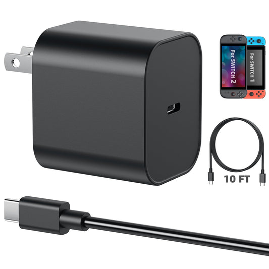 Switch 2 Charger - 60W AC Adapter for Nitendo 2/Nintendo1 with 10FT Long Cable  Support 4K TV Dock PD 3.0 Fast Charging Power 20V/3A for Nintendo Switch Chargers [Replacement for OEM Switch2 Charger]