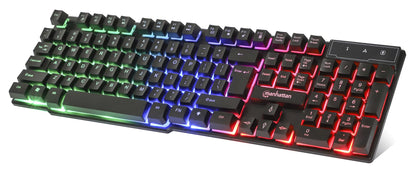 Manhattan Gaming Keyboard - Backlit RGB LED, Quiet Keystrokes, USB-A, Black, 12 Multimedia Keys, 3 Yr Warranty