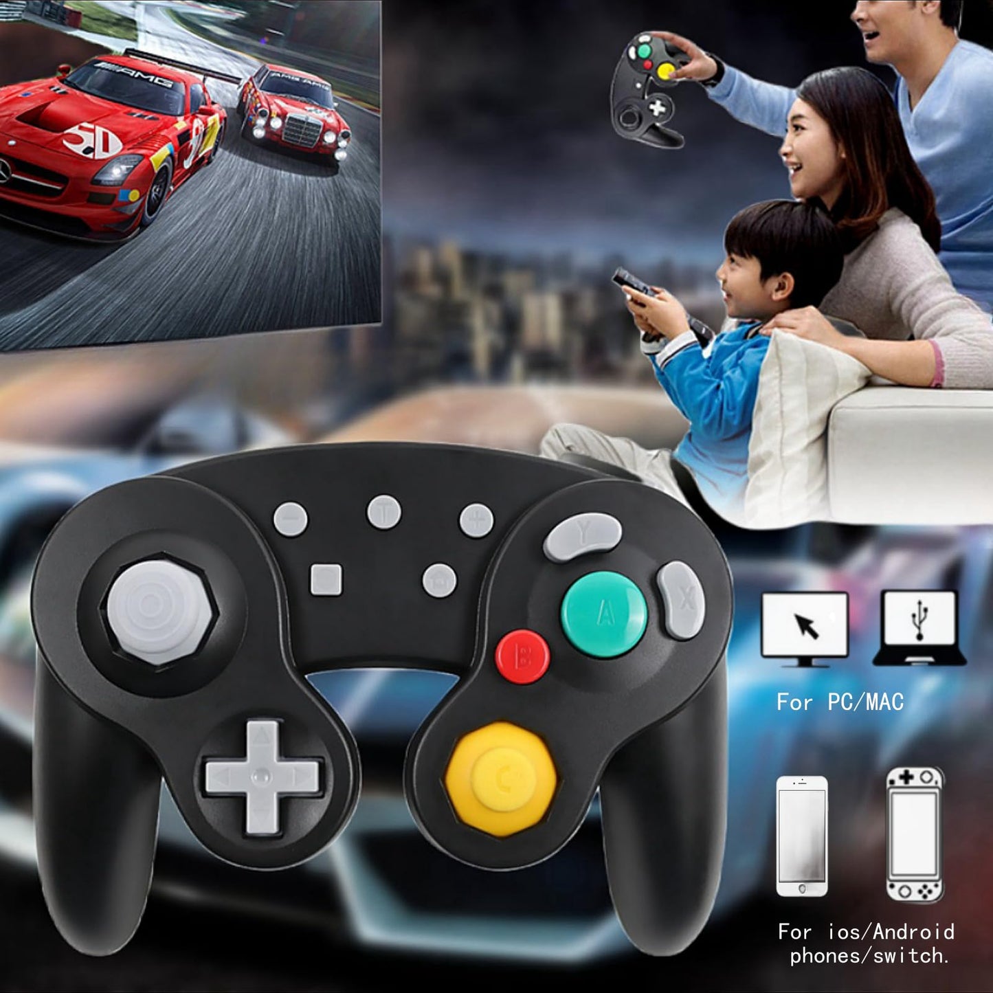 DTCGBIN Wireless Controller for Nintendo Switch/PC - One-Button Wake Up, 4-Level Vibration, Black