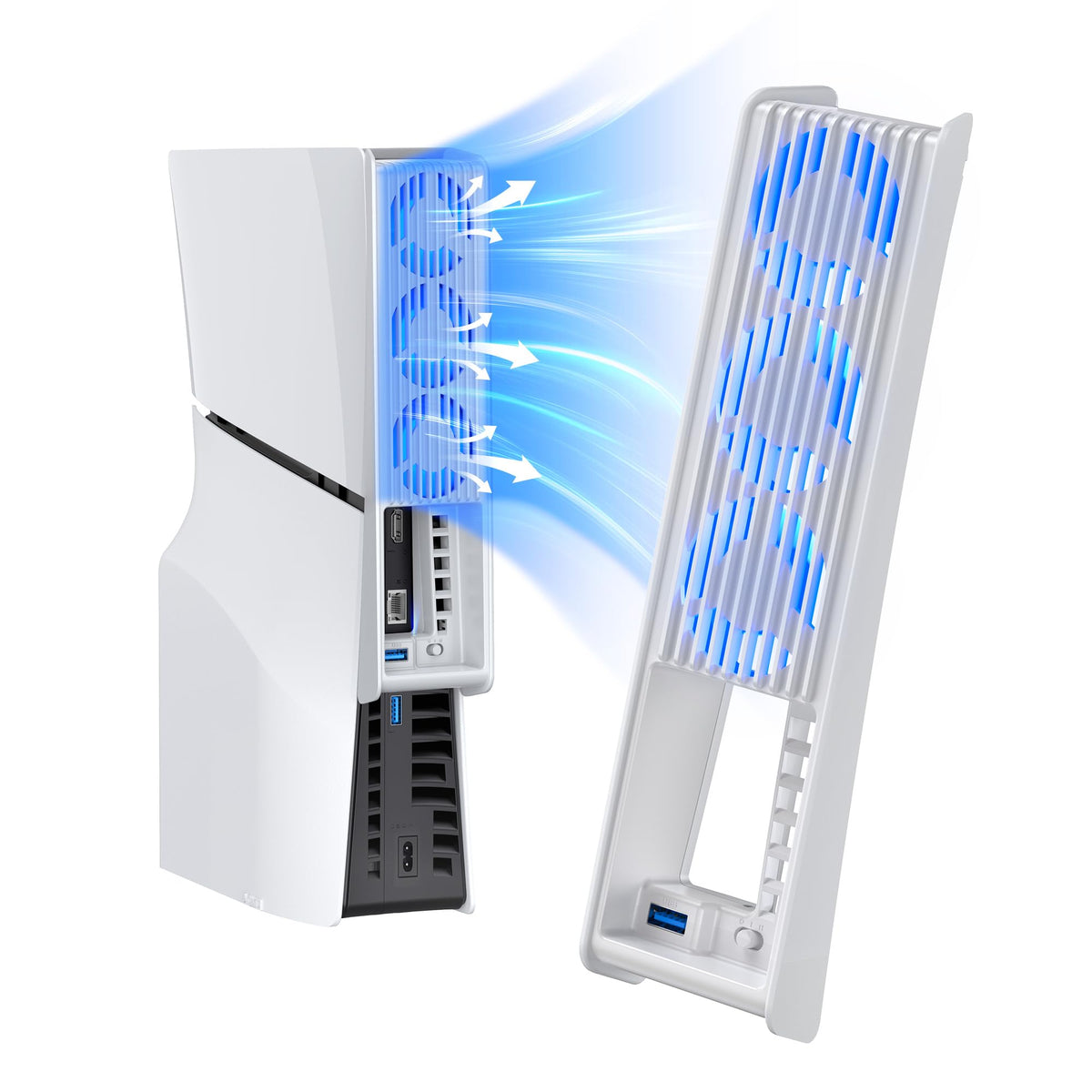 PS5 Slim Cooling Fan  KIWIHOME Efficient Cooling Accessories with 3 Fans  Quiet Cooler fan with Adjustable Speed  Smart Power On/Off  LED Light and USB3.0 Port for PS5 Slim Digital/Discs Edition