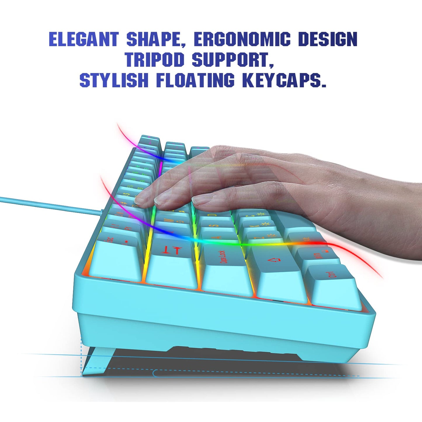 Snpurdiri RGB Compact 60% Membrane Gaming Keyboard, Blue, Lightweight 68 Keys, Strong Mechanical Feel for PC/Mac, Travel-Friendly