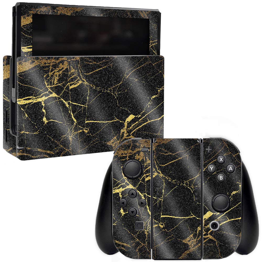 MightySkins Glossy Glitter Skin for Nintendo Switch - Black Gold Marble | Protective  Durable High-Gloss Glitter Finish | Easy to Apply  Remove  and Change Styles | Made in The USA