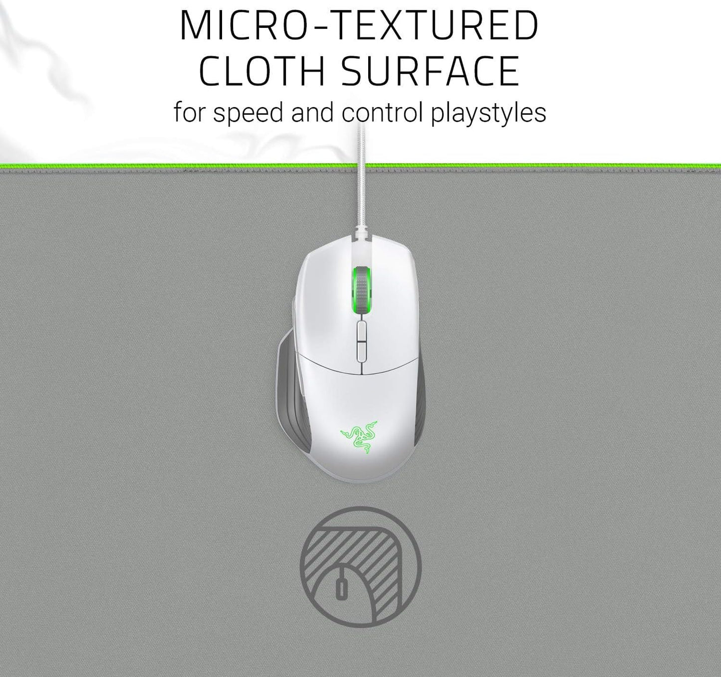 Razer Goliathus Extended Chroma Mouse Mat, Micro-Textured Cloth, 11.6x36.2in, Mercury White, Model RZ02-02500314-R3